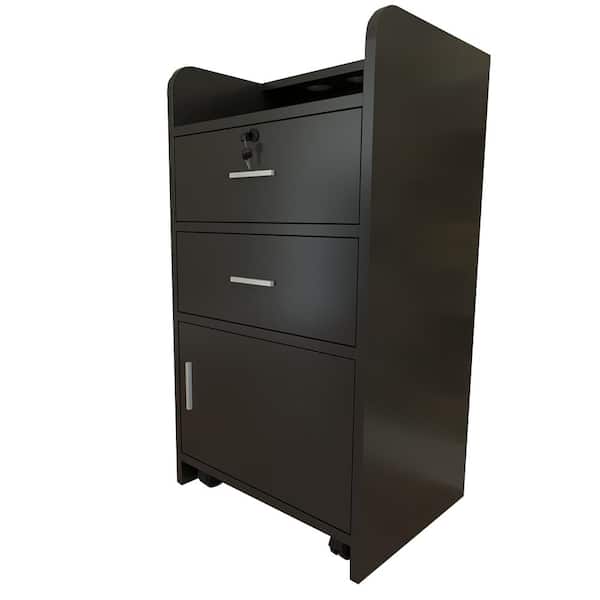 Karl home Rolling Beauty Salon Trolley Cart,Wood Rolling Drawer Cabinet W/ 3 Hair Dryer Holder(Black)
