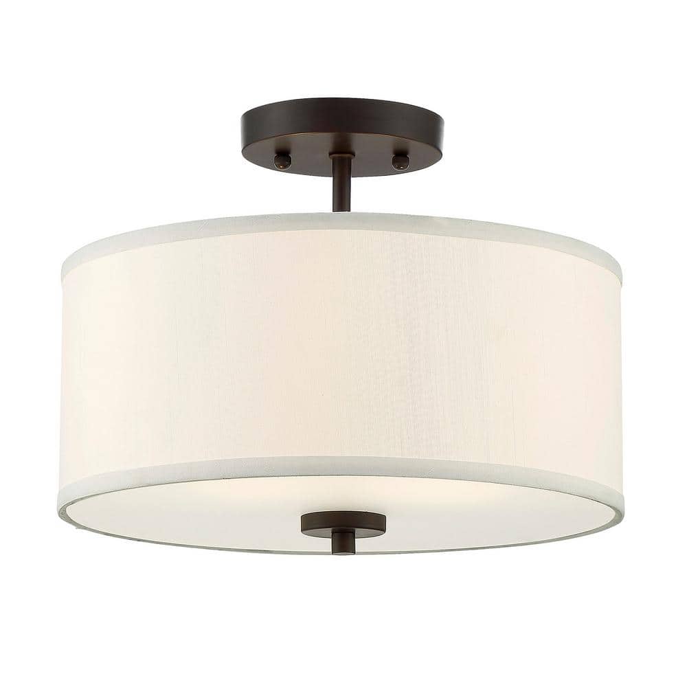 Elegant Dual-Light Drum Ceiling Fixture in Oil Rubbed Bronze with White Fabric Shade