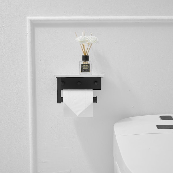 Tierney Contemporary Matte Black Wall Mounted Toilet Paper Holder with Cover