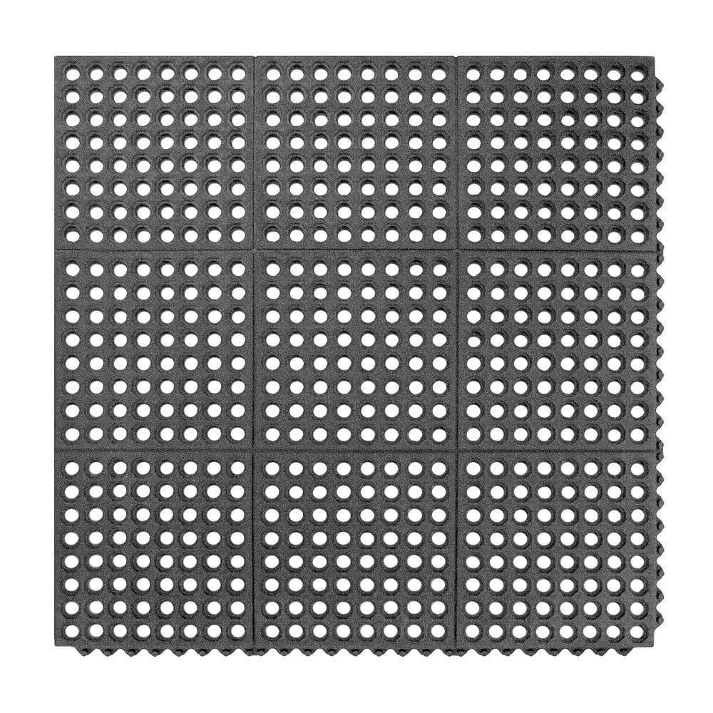 Performa Tuff Grit Black 3 ft. x 3 ft. Rubber Anti-Fatigue Indoor Commercia