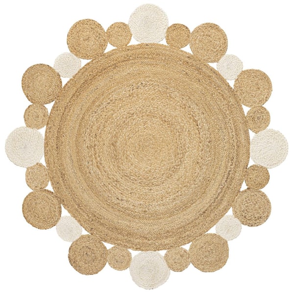 Ayana Two-Tone Jute Hippy Circle Natural/Cream 5 ft. Round Area Rug