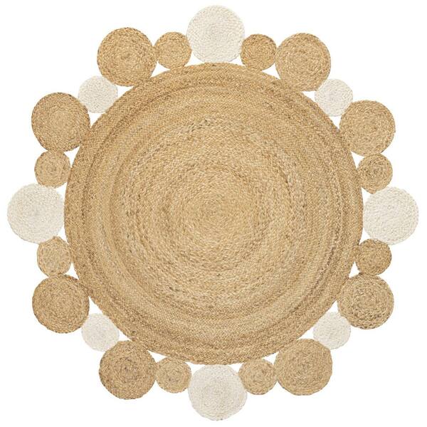 Ayana Two-Tone Jute Hippy Circle Natural/Cream 5 ft. Round Area Rug