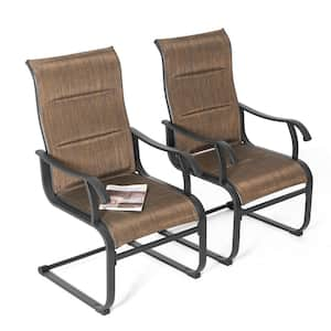 Brown Textilene Iron Outdoor Patio Dining Chairs (2-Pack)