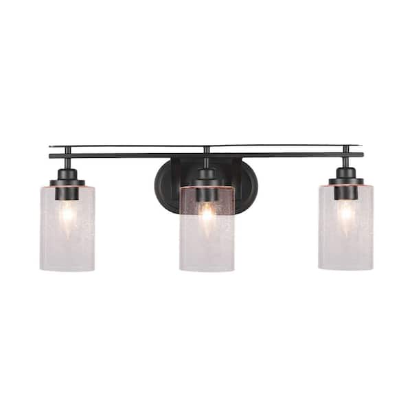 Unbranded Monroe 25.75 in. 3-Light Matte Black Vanity Light 4 in. Clear Bubble Glass Shade No Bulbs Included