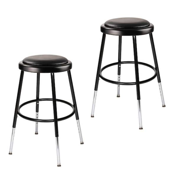 HAMPDEN FURNISHINGS Otto 27 in Height Adjustable Black Vinyl Padded Stool, Metal Frame, (2-Pack)