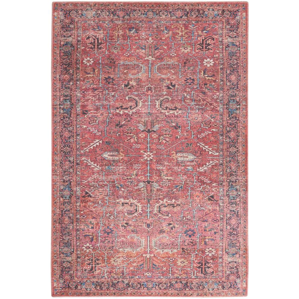 Vintage Brick Red Persian Pattern 7'10" x 9'10" Washable Area Rug