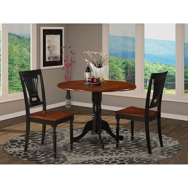 3-Piece Black and Cherry Finish Solid Wood Top-Dining Room Set-Seats 4