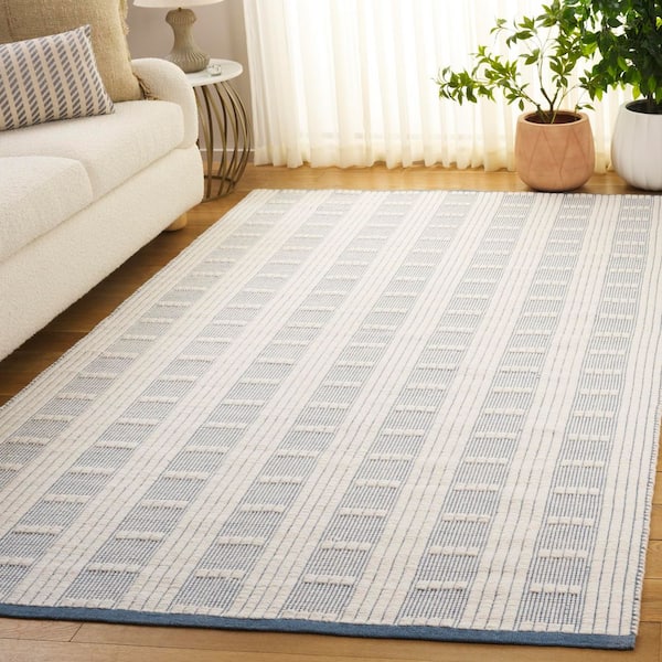Vermont 5 ft. x 8 ft. Blue/Ivory Striped Lattice Area Rug