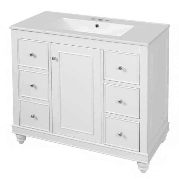 36 in. W x 18.3 in. D x 34.1 in. H Single Sink Bath Vanity in White with White Ceramic Top