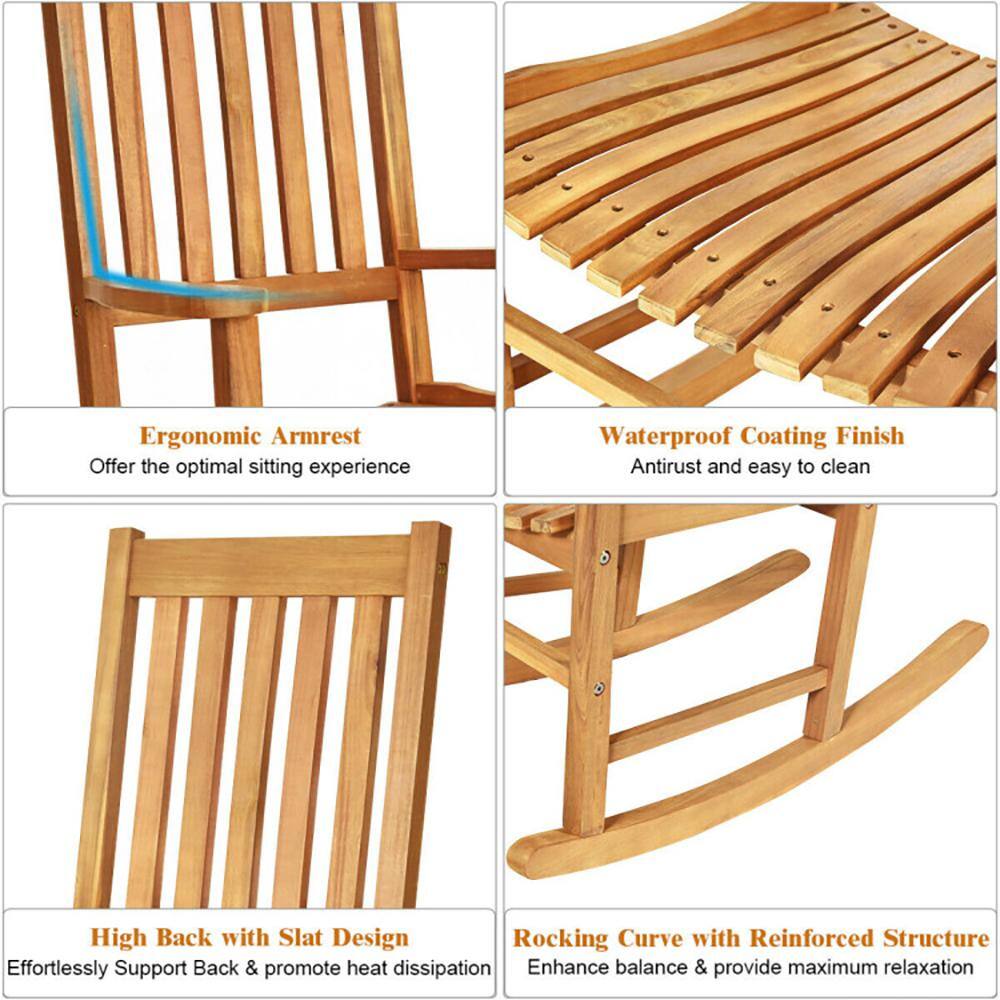 Natural Eucalyptus Wood Outdoor Rocking Chair with Arms