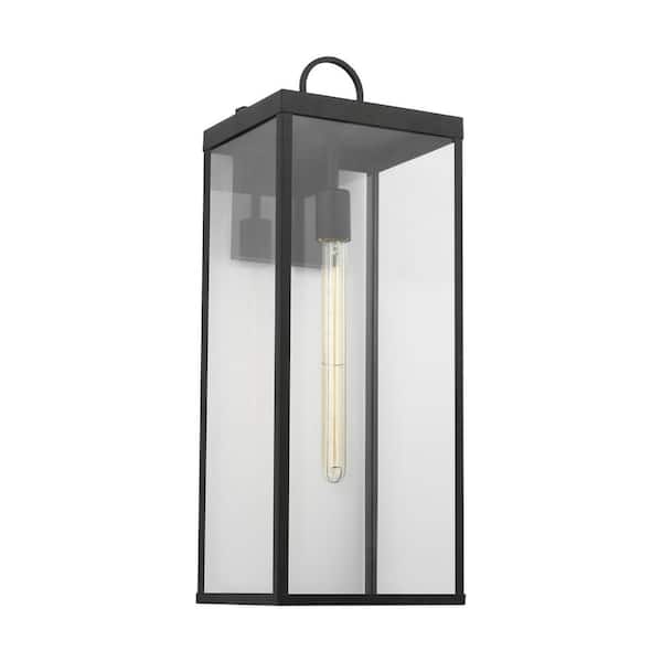 SCOTT LIVING Howell 24.25 in. Textured Black Outdoor Hardwired Wall Lantern Sconce with White/Clear Glass and No Bulb Included