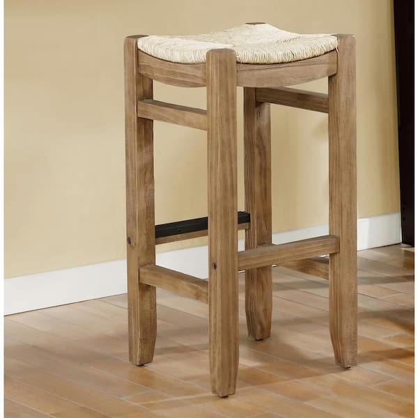 Alaterre Furniture Newport 30 in. Light Amber Bar Stool with Rush Seat, Easy Assembly Solid Hardwood Kitchen Furniture, Non-Upholstered