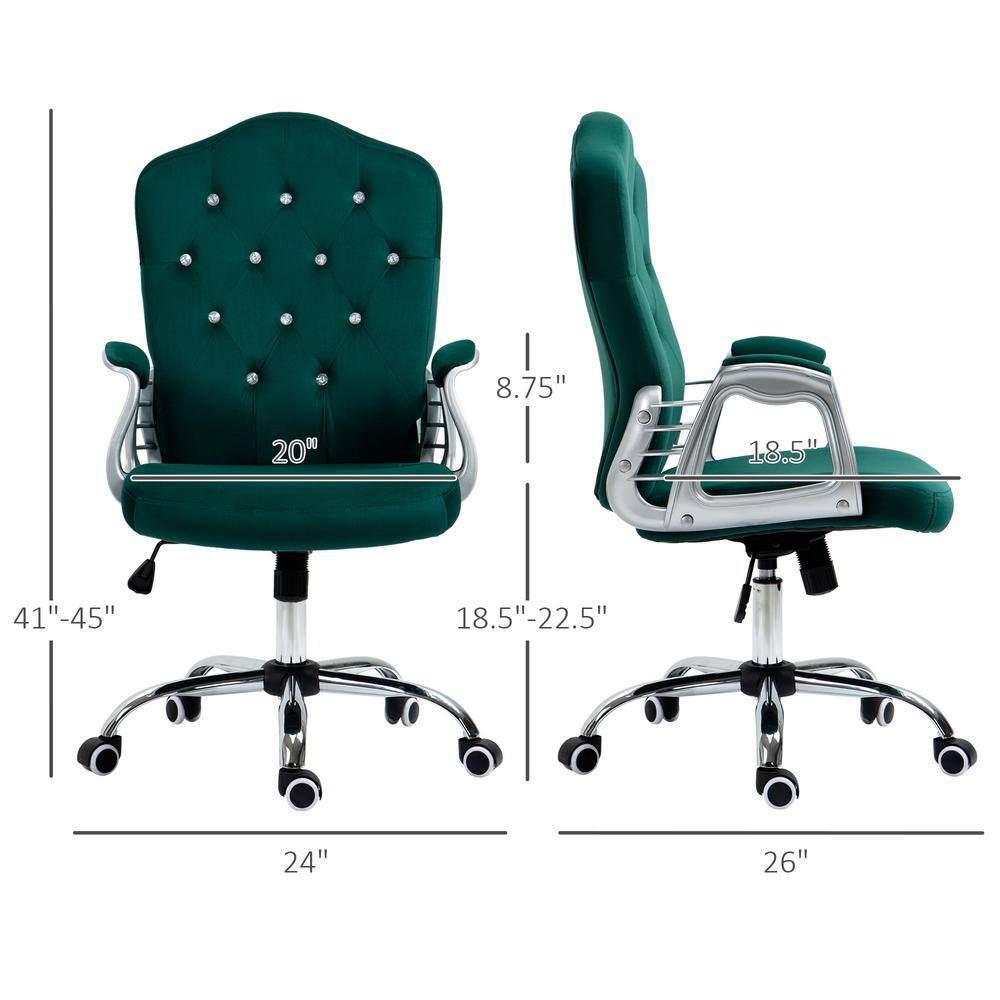 Elegant Dark Green Velvet Task Chair with Swivel and Tilt Function
