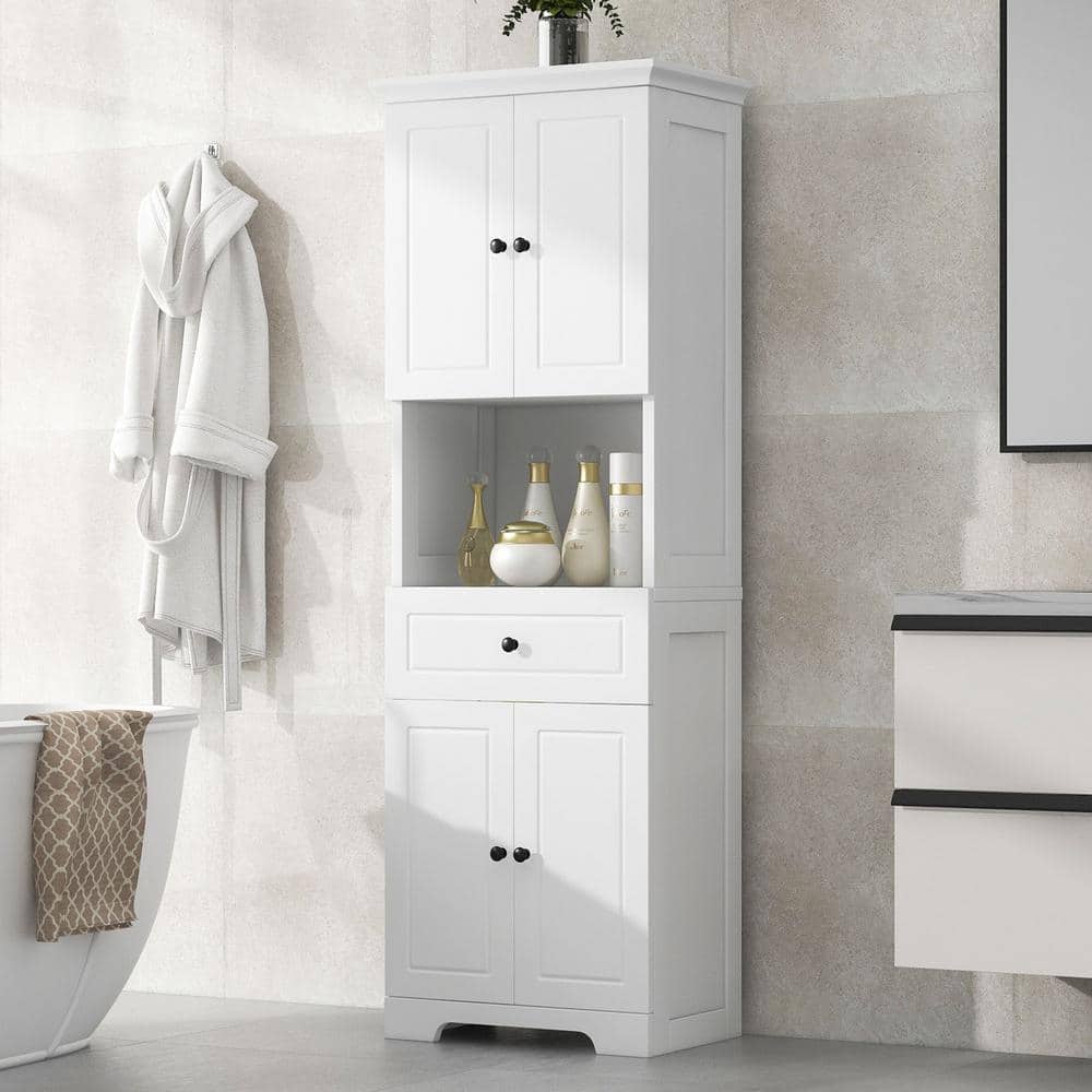 23.6 in. W x 13.8 in. D x 67.7 in. H White Tall MDF Freestanding Linen Cabi