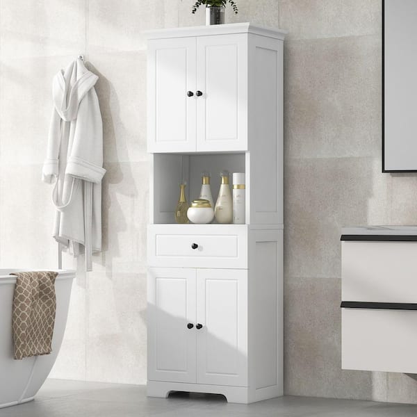 EPOWP 23.6 in. W x 13.8 in. D x 67.7 in. H White Tall MDF Freestanding Linen Cabinet with Adjustable Shelves in White