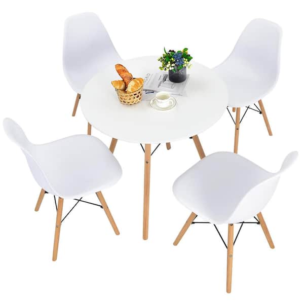 Shop GENERIC Wooden Legs Round Dining Table Desk with 4 Chairs - White