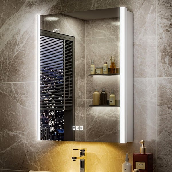 Aura 20 in. W x 26 in. H Rectangular Aluminum Surface/Recessed Wall Medicine Cabinet with Mirror and Light Dimmable