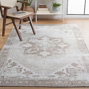 Tuscon Sage/Ivory 8 ft. x 10 ft. Machine Washable Border Distressed Area Rug