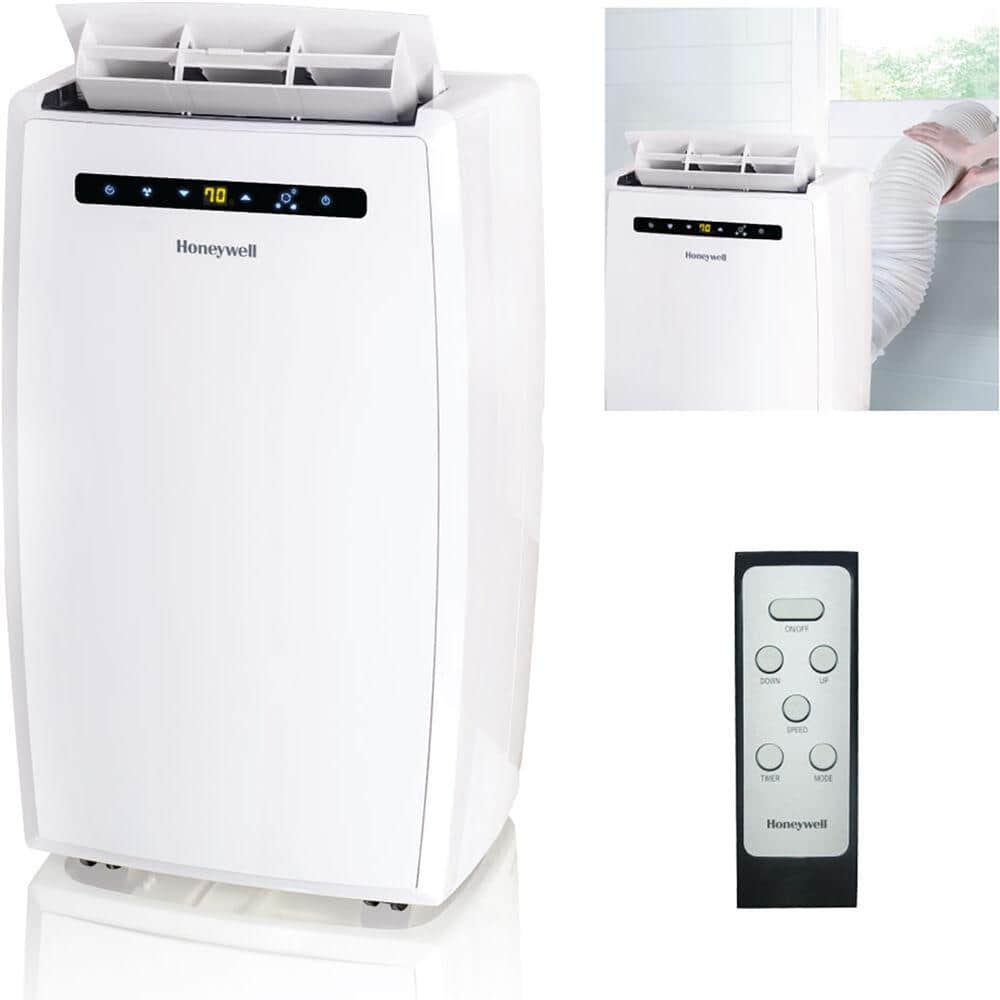 Honeywell 12 000 Btu 115 Volt Portable Air Conditioner With Dehumidifier And Remote Control In White Mn12cesww The Home Depot