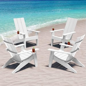 Oversize Modern White Plastic Outdoor Patio Adirondack Chair with Cup Holder (4-Pack)