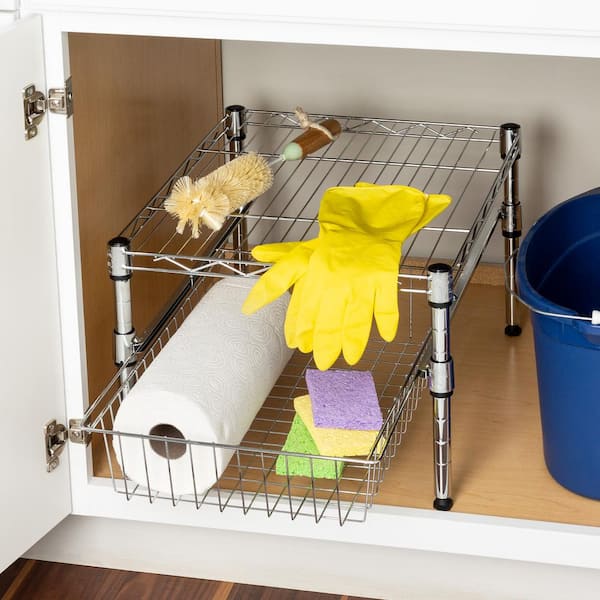 11 in. H x 15 in. W x 18 in. D Adjustable Steel Shelf with Basket Cabinet Organizer in Chrome