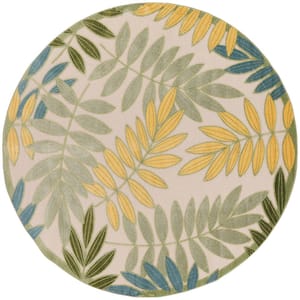 Aloha Green Multicolor 8 ft. x 8 ft. Floral Contemporary Indoor/Outdoor Round Area Rug