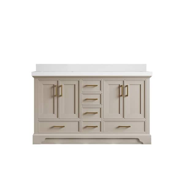 Willow Collections Charlotte 60 in. Double Sink Freestanding Fine Grain Bath Vanity with White Qt. Top Unassembled