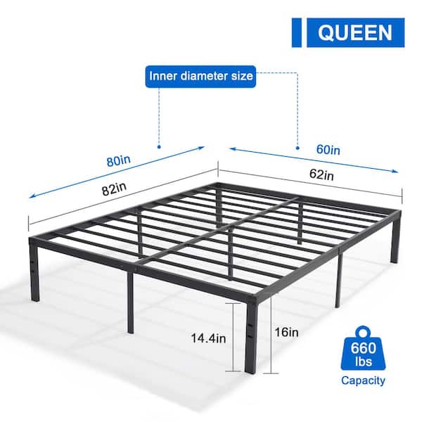 Bed Frames Black Metal Frame Queen Platform Bed with Steel Slat，No Box Spring Needed, 14.4 in. Platform Bed, Size 2