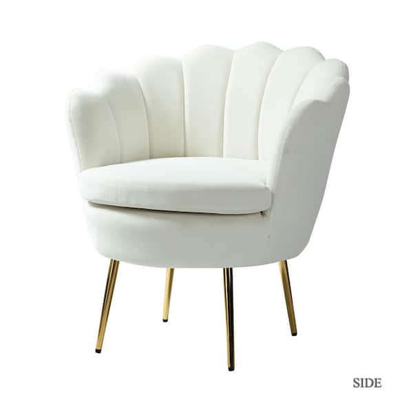 Fidelia Ivory Velvet Barrel Chair with Tufted Back (Set of 1)