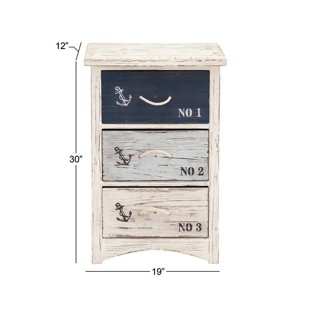 White and Blue Wood Nautical Night Table with Rope Handles