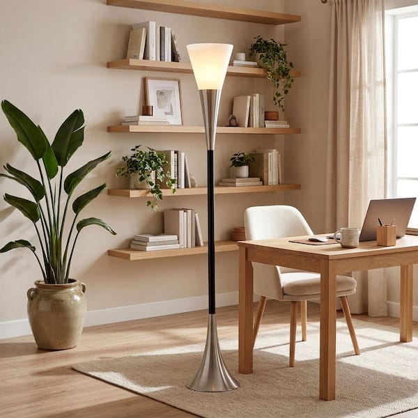 BYBLIGHT Modern 72.8 in. Silver Torchiere Floor Lamp with