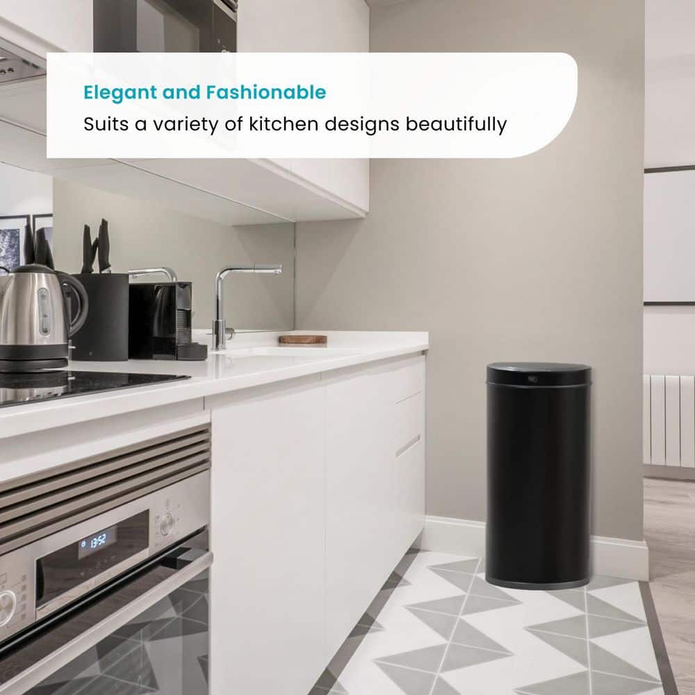 16 Gallon Black Stainless Steel Touchless Trash Can with Motion Sensor