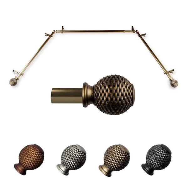 EMOH Aeliana 20-36 in. sides, 38-72 in. center Adjustable Bay Window Curtain Rod 13/16 in. in Antique Brass with Finial