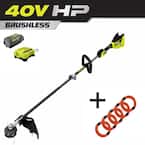 40V HP Brushless Cordless Carbon Fiber Shaft String Trimmer w/ Extra 5-Pack of Pre-Cut Line, 4.0 Ah Battery and Charger