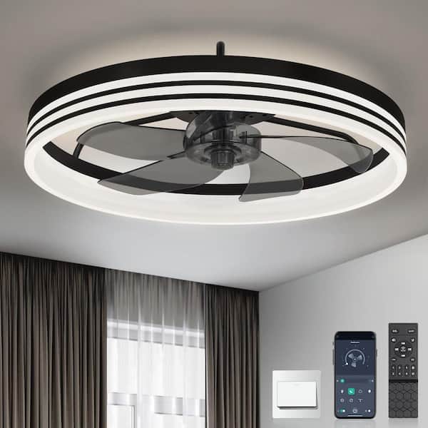 ARISKEEN 20 in. Indoor Black Caged Ceiling Fans with Lights and Remote Control, Low Profile Ceiling Fan for Living Room
