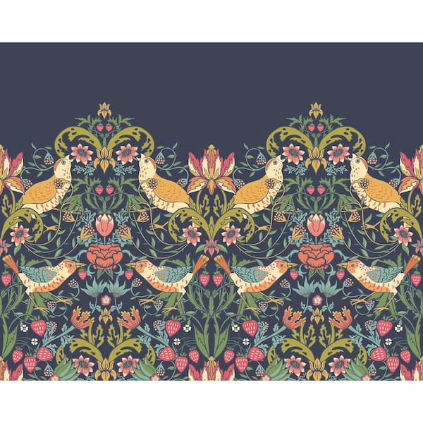 Brewster 19.7 in. x 0.025 in. Blue Animals Origin Murals Birds, Fruit and Foliage Navy Wall Mural