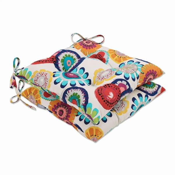 Pillow Perfect Floral 19 x 18.5 Outdoor Dining Chair Cushion in Blue/Ivory (Set of 2)