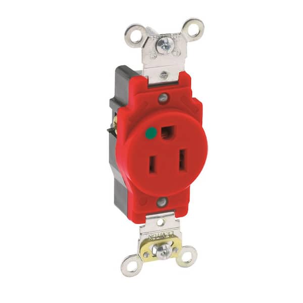 Leviton 15 Amp Hospital Grade Extra Heavy Duty Self Grounding Single Outlet, Red
