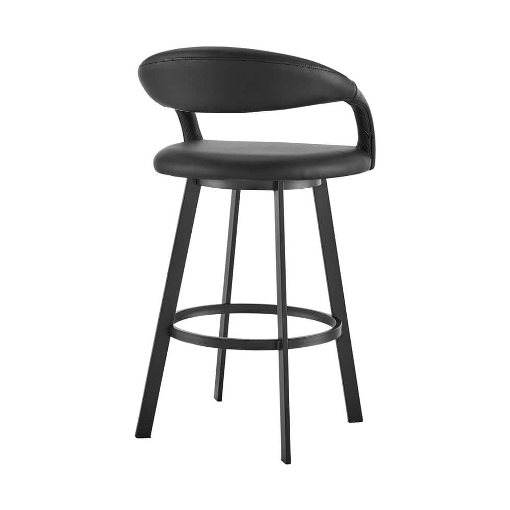 Ramona 26" Black Faux Leather Swivel Counter Stool with Metal Frame