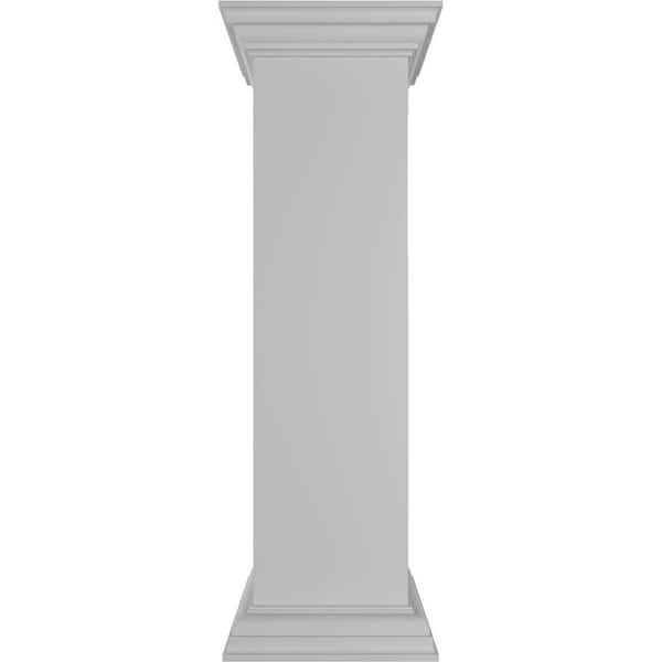 Ekena Millwork Plain 40 in. x 10 in. White Box Newel Post with Peaked Capital and Base Trim (Installation Kit Included)