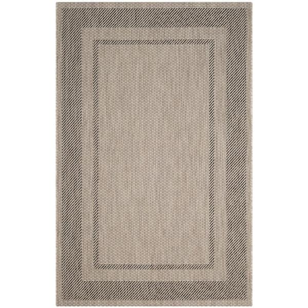 Courtyard Beige/Black 5 ft. x 8 ft. Striped Indoor/Outdoor Patio  Area Rug
