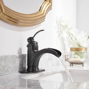 Waterfall Single Hole Single-Handle Low-Arc Bathroom Faucet With Supply Line in Oil Rubbed Bronze