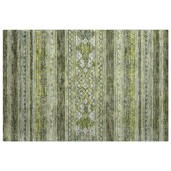 Dream Shag Premium Machine Washable Abstract ADS714 Olive 2 ft. x 3 ft. Accent Rug