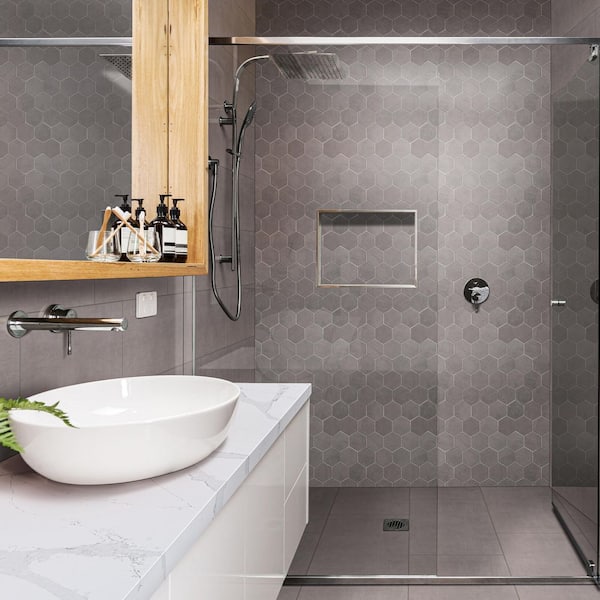 Cementino 3 in. Hexagon 11 in. x 13 in. x 0.37 in. Matte Porcelain Mesh-Mounted Mosaic Tile (6.88 sq. ft./Case)