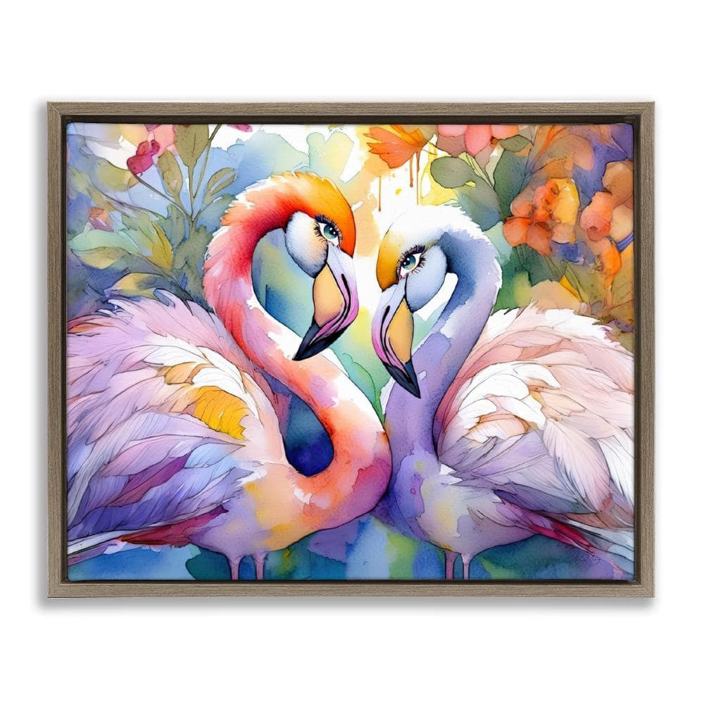 Flamingo Love Pair Brown Framed Floater Canvas Wall Art, design by Shelly Craig price history on PriceWatchPro