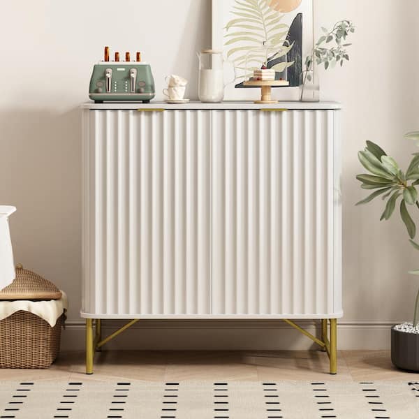 White 31.5 in. H 2-Door Accent Cabinet Sideboard with Shelf and Metal Legs for Living Room Bedroom Kitchen Storage