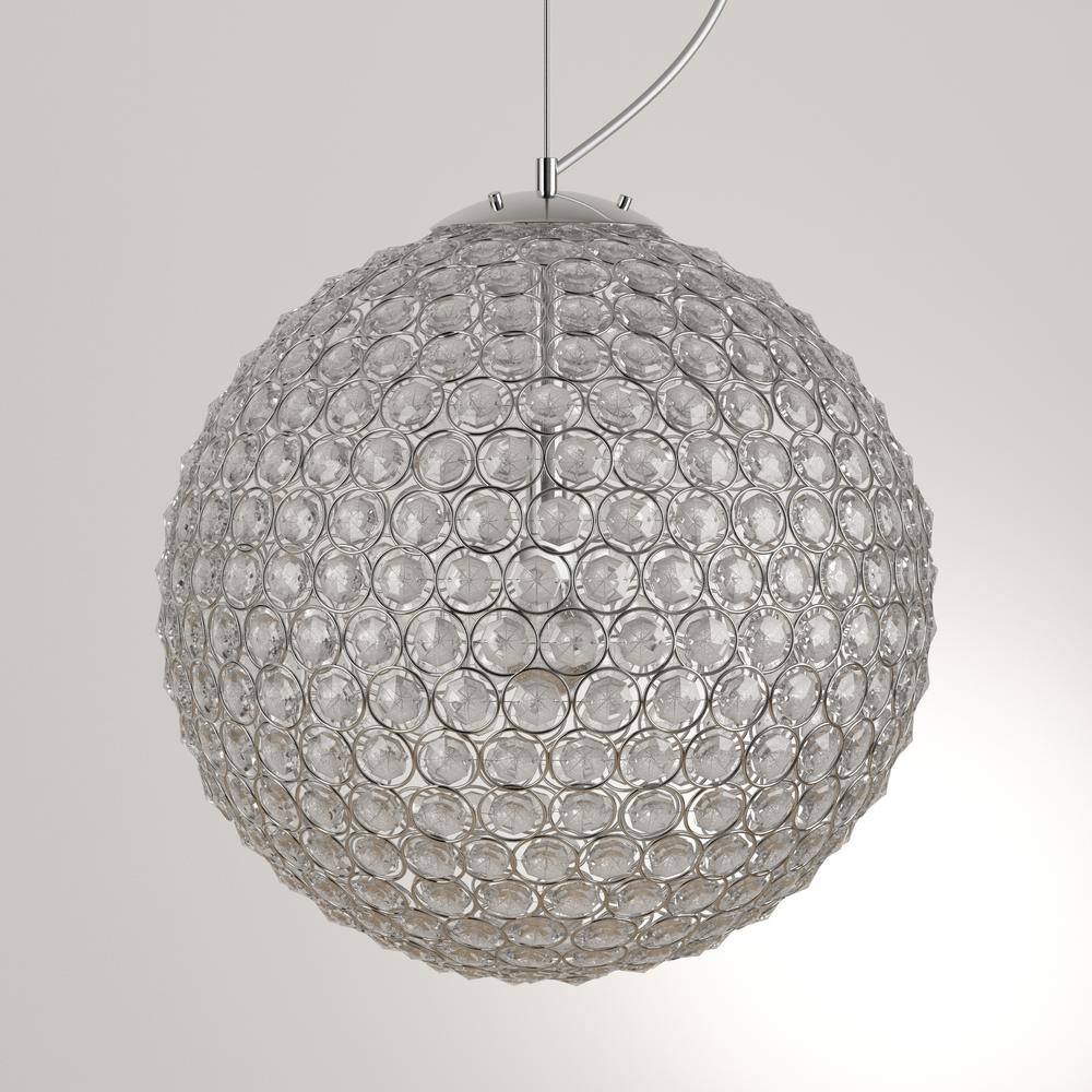 Elegant Chrome Crystal Globe Pendant Light 12" Silver