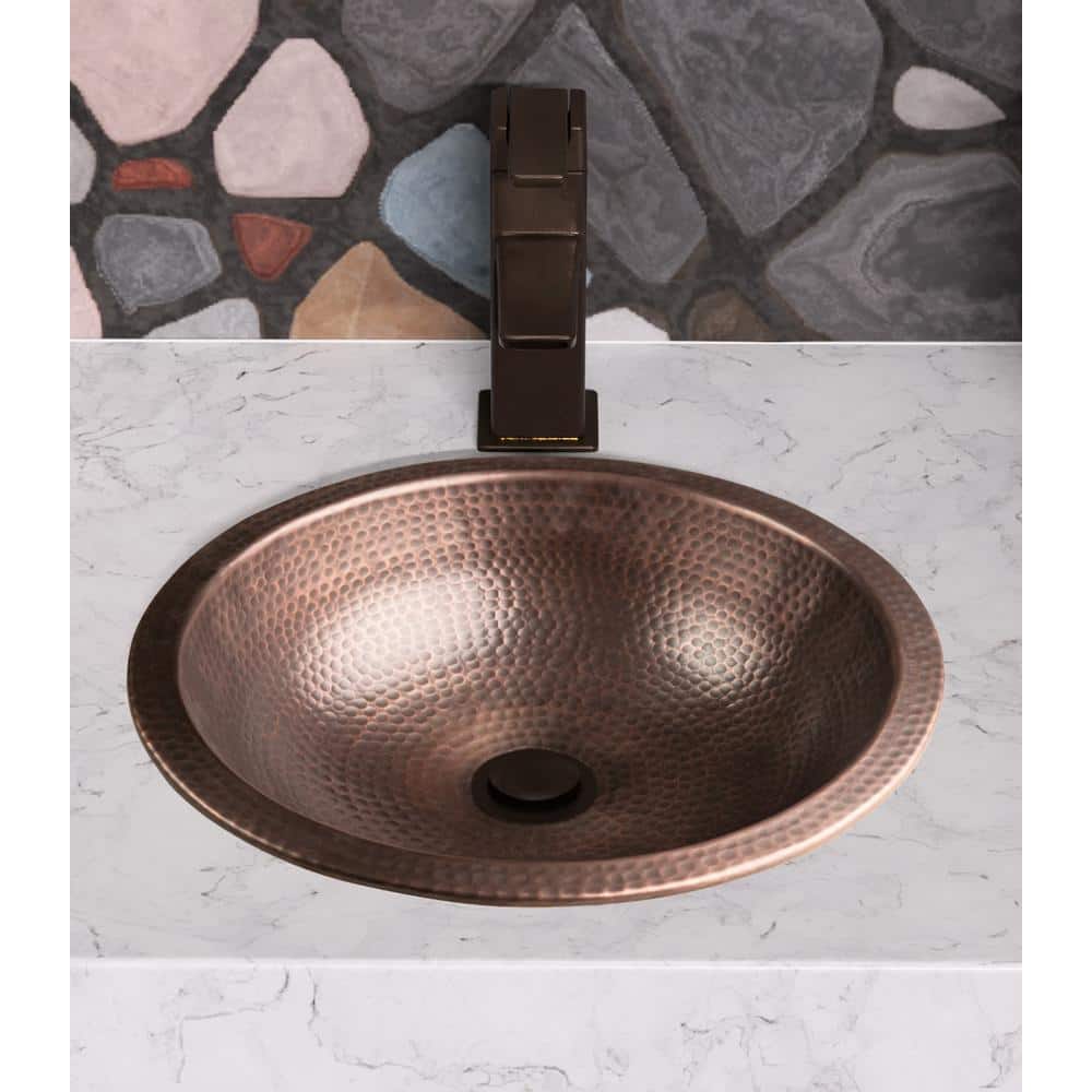 Pure Copper Hand Hammered Rotunda Drop-In Bathroom Vanity Sink 16"