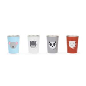 Stainless Steel Animal Cups, Panda, Hippo, Mouse, Bear, Set of 4, Multicolored