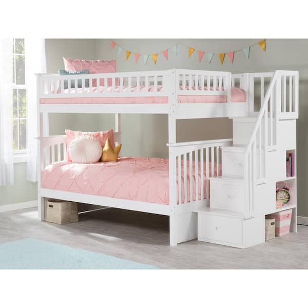 AFI Columbia Staircase Bunk Bed Full Over Full in White AB55802 The Home Depot